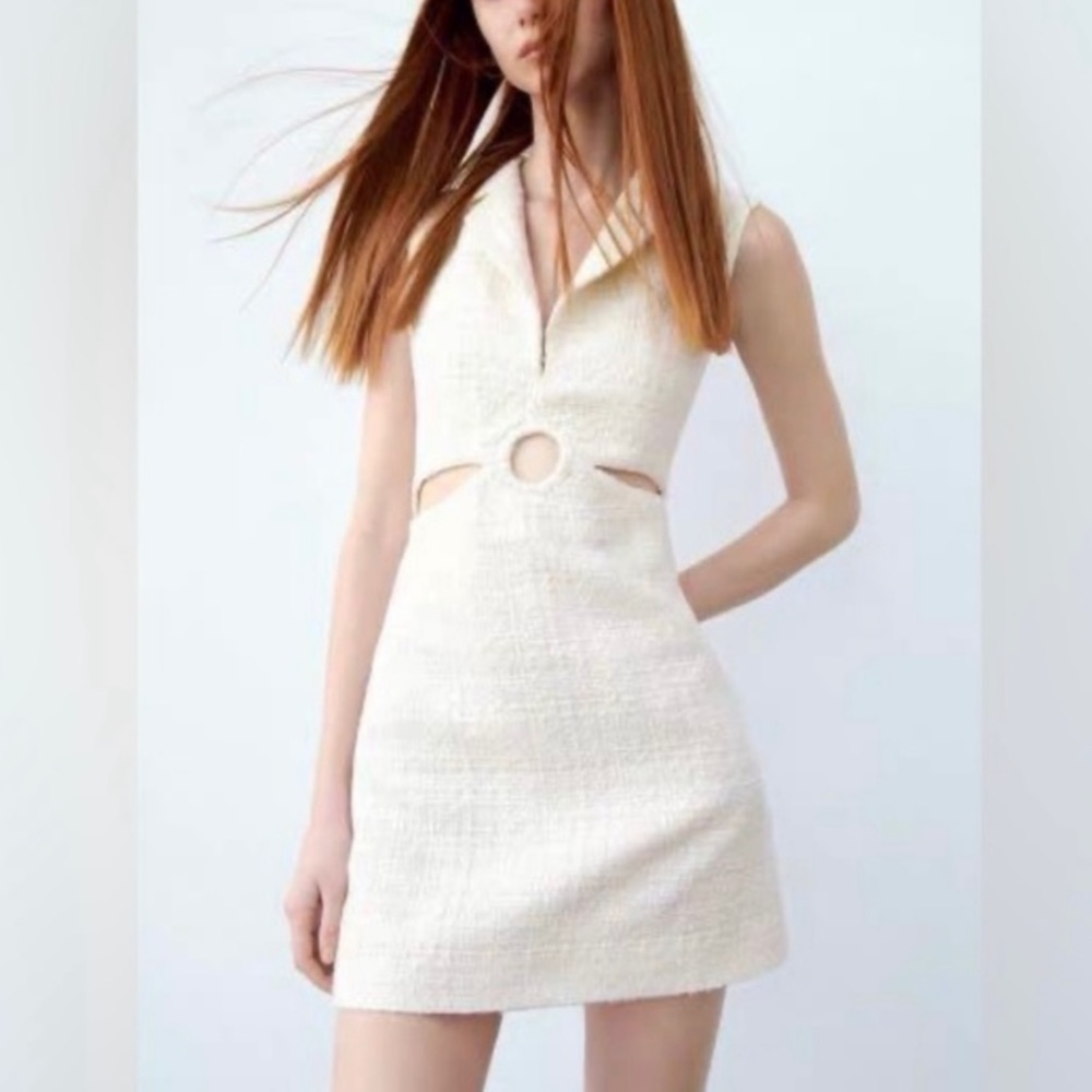 Zara Cream Twee Cutout Mini Dress